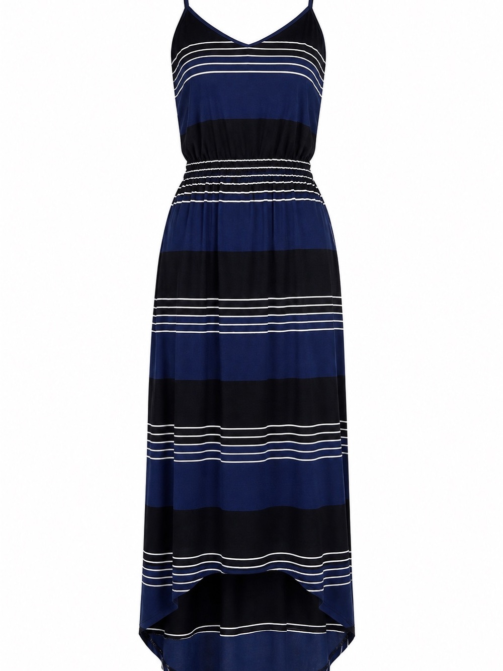 Old Navy Blue Black White Striped Hi-Low Maxi Dress Adjustable Straps M